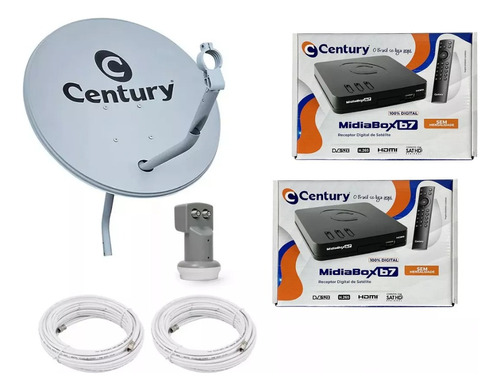 Kit Antena Parabólica Ku 75cm Century Duplo Midia Box B7 5g 