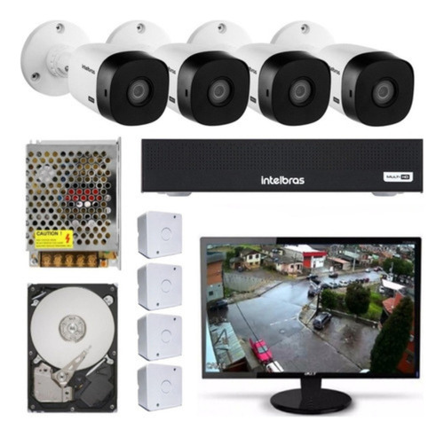 Kit 4 Cameras Intelbras Vhc 1120b Monitor 15pol Dvr 8 Canais