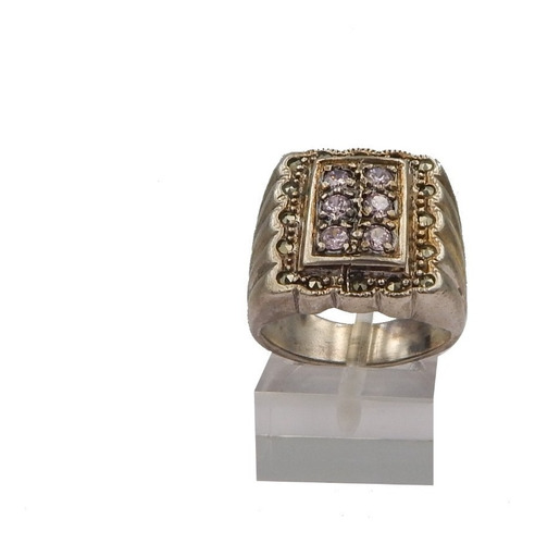 Glamuroso Anillo Diseño Rectangular Plata 925 Talla Antigua!