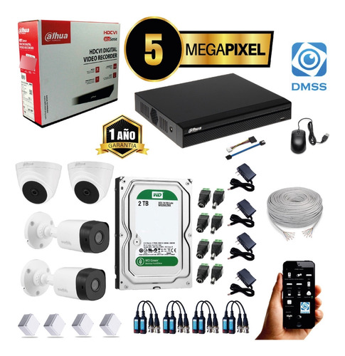 Kit Camara De Seguridad Dahua Dvr 4ch 5mp + 4 Cám 5mp + D.d