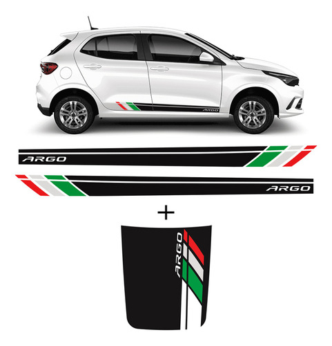 Kit Faixa Lateral Fiat Argo Itália E Adesivo Aplique Do Capô