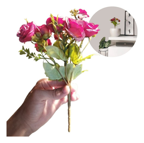 2 Planta Botões Rosas Sala Jantar Sintética Casamento Folhas