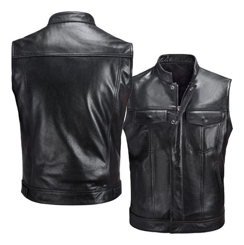 M Chamarra De Piel Biker, Chaleco Motero Para Hombre E