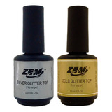 Top Coat Zem Unhas Gel Led Uv Brilho Glitter Manicure 2 Unid Cor Prata & Dourado