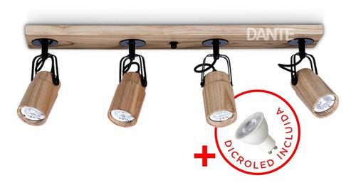 Aplique 4 Luces Madera Nordico + Lampara Led Dimerizable