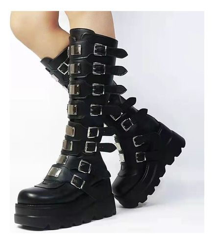 Botas Punk Góticas Para Mujer, Tacones De Cuña, Plataforma D