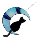 Ventana Colgante Con Forma De Luna Y Gato Con Visera Azul