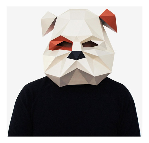 Máscara Perro Bulldog Fiesta De Disfraces Poligonal 3d