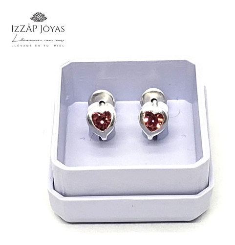 Aros Abridores Mini Corazon Calado Con Cubic - Plata