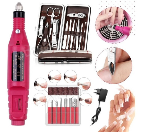 Set Torno Uñas Profesional Fresa +set X12 Manicuria Completa