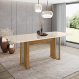 Mesa De Jantar 8 Lugares 200cm Mdf Com Vidro Canto Wt