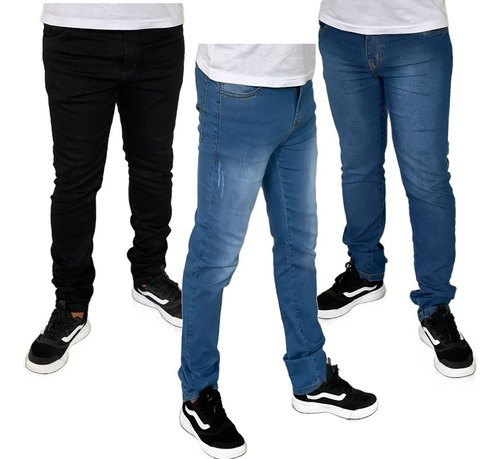 Kit 3 Calça Jeans Masculina Slim Com Lycra Elastano Original