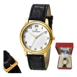 Relógio Dourado Feminino Champion Couro Original Pequeno 