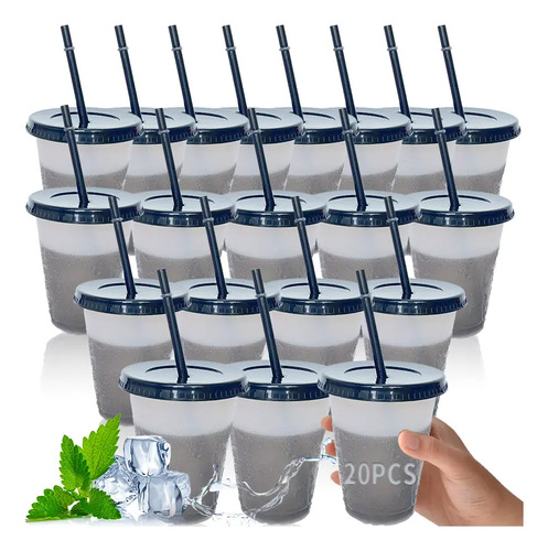 Vasos Mágicos De Plástico De 500ml Con Tapa Y Popote, 20 Pza | MercadoLibre