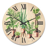 Reloj De Pared De Madera Con Diseño De Plantas En Macetas