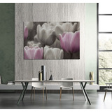 Vinilo Decorativo 50x75cm Tulipanes Rosa Flores Gris Gotas