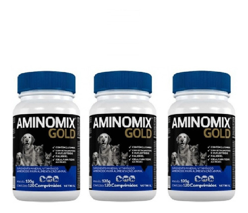 Combo 3un Aminomix Gold Cães Gatos 120 Comprimidos - Vetnil