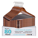 80 Ganchos Madera Café Antideslizante Para Ropa 