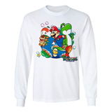 Playera Manga Larga Super Mario World Snes Yoshi Y Mario 