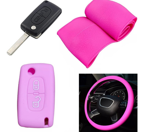 Cubre Volante + Funda Llave Silicona Citroen C3 Picasso Rosa