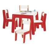Mesa Mesinha Infantil C/ 4 Cadeiras Madeira Vermelho Junges