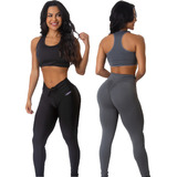 Kit 2 Conjuntos Academia Top E Legging Levanta Bumbum