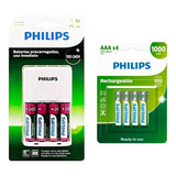 Carregador Bivolt Philips Com 4 Pilha Aa E 4 Pilha Aaa