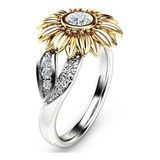 Anillo De Girasol De Plata Con Diamante Redondo