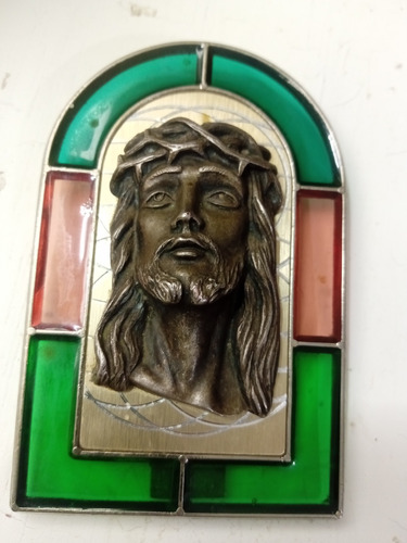 Antiguo Portaretratos De Jesuscristo En Metal Y Cristal