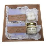 Kit Presente Sabonetes E Mini Velas Lavanda Em Caixa Mdf