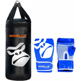 Saco Pancada + Luva Bate-saco Kit Muay-thai Infantil Gorilla Cor Azul