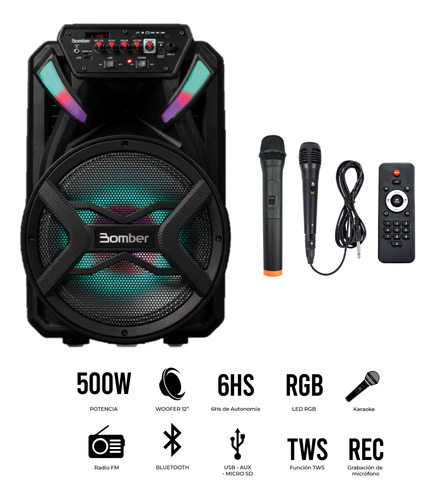 Parlante Portátil Bluetooth 12 Karaoke Led + 2 Micrófonos