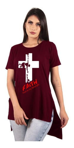 Blusa Camisa Camiseta Feminina Estampada Alongada Gospel