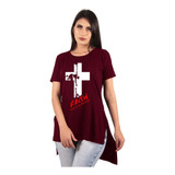Blusa Camisa Camiseta Feminina Estampada Alongada Gospel