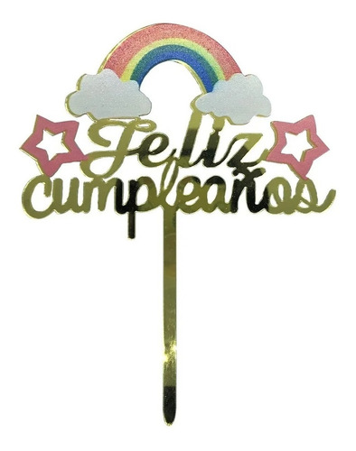 Topper Deco Torta Arcoíris Feliz Cumpleaños Adorno Pastel