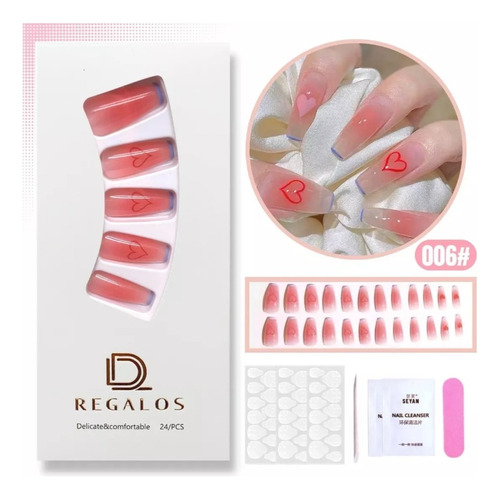 Kit Uñas Postizas Press On Soft Gel Coffin Reutilizable