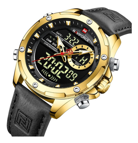 Reloj Hombre Naviforce Pulso Cuero Hora Digital Sumergible