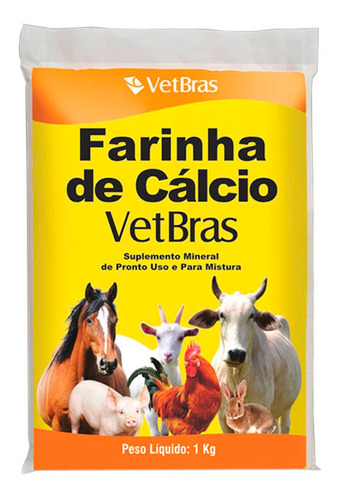Farinha De Cálcio Vetbras 1kg Equinos/aves/bovinos/suínos