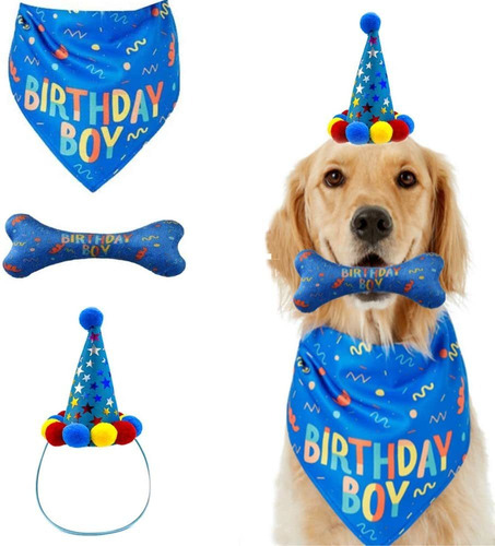 Perro Cumpleaños Niño Bandana Sombrero Juguete Conjun...