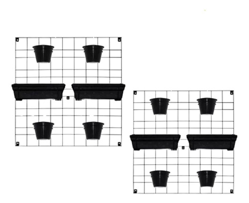 Kit 2 Jardim Vertical Super 8 Argolas 4 Floreira + Vasos