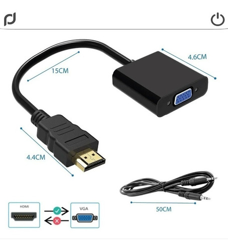 Adaptador Hdmi A Vga Audio 3.5 Pc Portatil Tv 1080p @pd