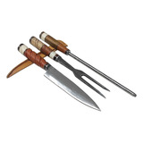 Cuchillo Artesanal Criollo + Chaira Y Tenedor Set ×3 