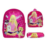 Mochila Feminina Grande Barbie Costas Creche Reforçada Rosa Desenho Do Tecido Liso