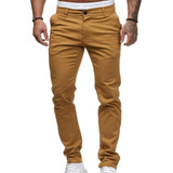 8 Pantalones Largos De Corte Slim Fit Liso Casual For Hombre