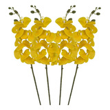 Kit Com 4 Orquídeas Artificial Flores Amarela 3d Decorativas