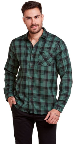 Camisa Quadriculada Masculino Junina  Longa Bolsos Flanelada