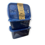 Taper Contenedor Set X 3 Lunchera Color Azul Vianda 