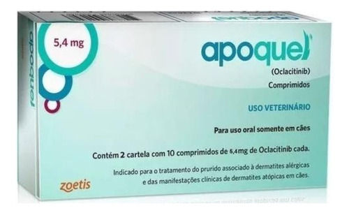 Apoquel 5,4 Mg Dermatológico Anti Coceira Cães Cão 20 Comp