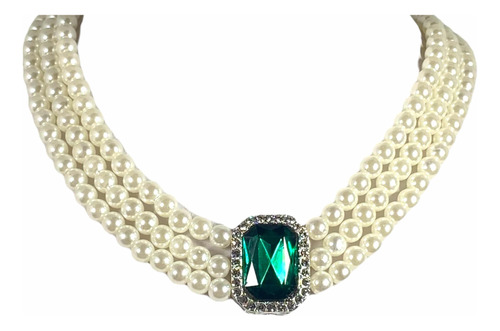 Collar Perlas Cultivadas De Imitacion Cristal Verde Esmerald