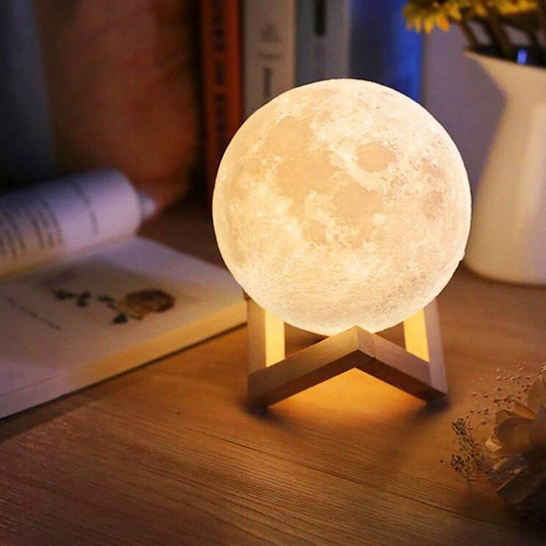 Lámpara Led Luna Llena 3d Recargable